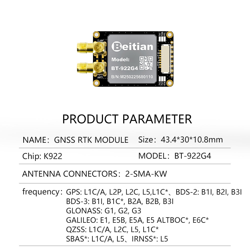 Beitian Sino K922 high-precision GNSS module RTK positioning and orientation board for drone driving test BT-922G1 Beitian Sino K922 high-precision GNSS module RTK positioning and orientation board for drone driving test BT-922G1